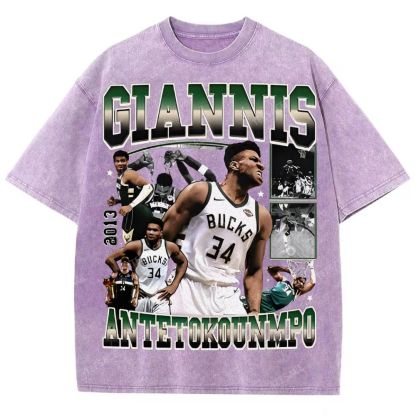 Unisex Fit Washed Giannis Antetokounmpo T-Shirt 2504013803