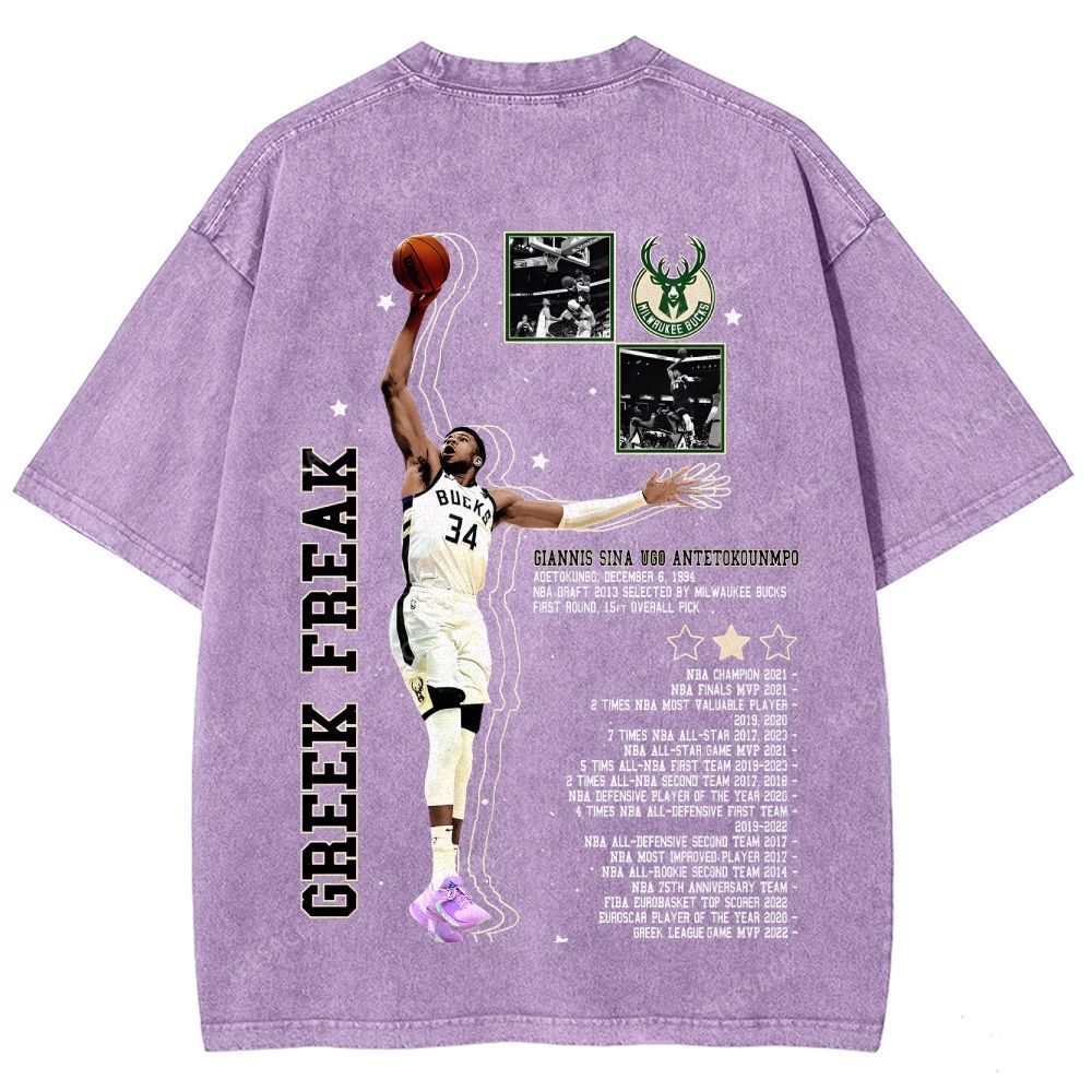Unisex Fit Washed Giannis Antetokounmpo T-Shirt 2504013803