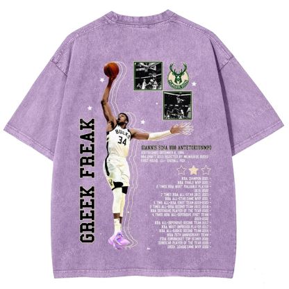 Unisex Fit Washed Giannis Antetokounmpo T-Shirt 2504013803