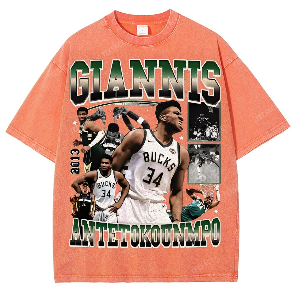 Unisex Fit Washed Giannis Antetokounmpo T-Shirt 2504013803