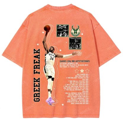Unisex Fit Washed Giannis Antetokounmpo T-Shirt 2504013803