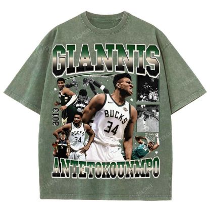 Unisex Fit Washed Giannis Antetokounmpo T-Shirt 2504013803
