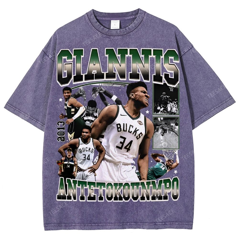 Unisex Fit Washed Giannis Antetokounmpo T-Shirt 2504013803