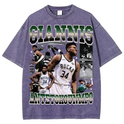 Unisex Fit Washed Giannis Antetokounmpo T-Shirt 2504013803