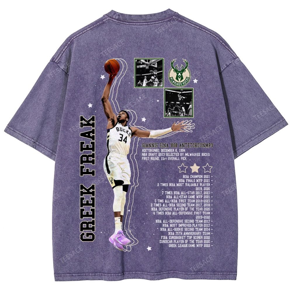Unisex Fit Washed Giannis Antetokounmpo T-Shirt 2504013803