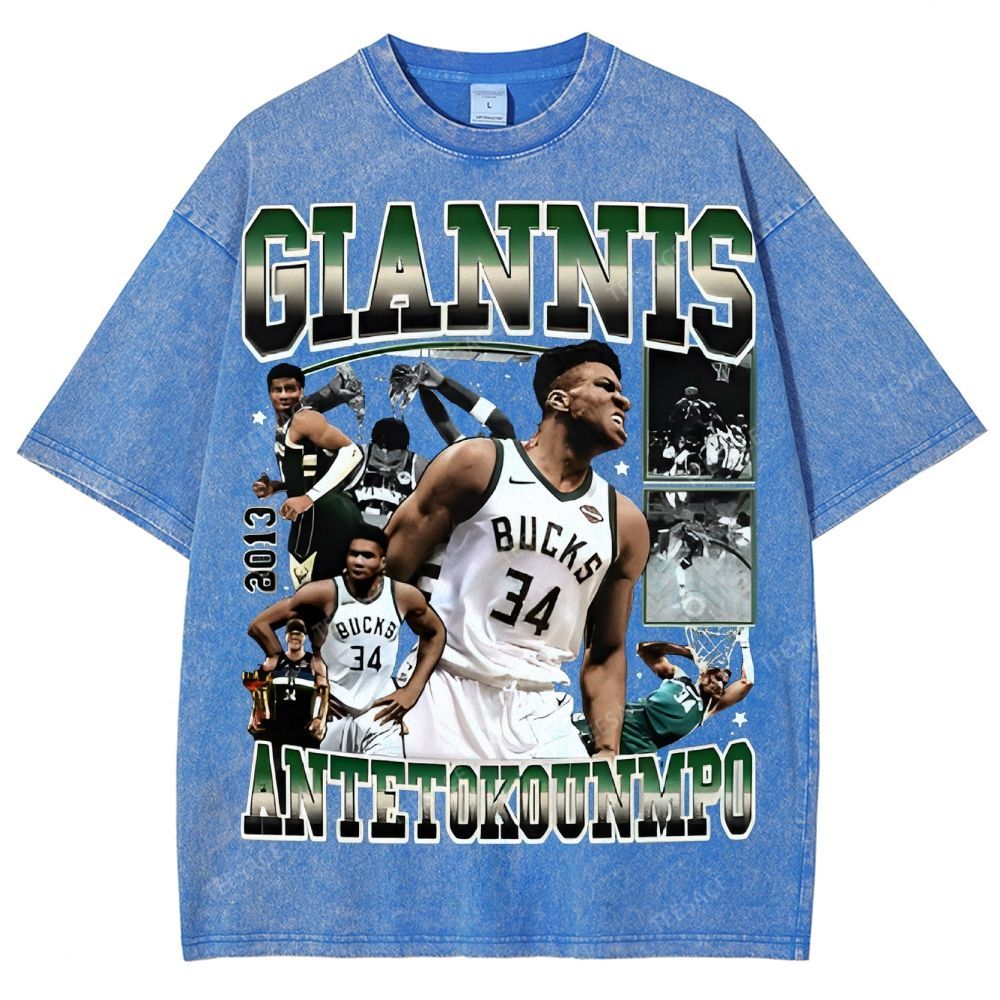 Unisex Fit Washed Giannis Antetokounmpo T-Shirt 2504013803