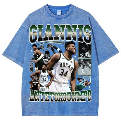 Unisex Fit Washed Giannis Antetokounmpo T-Shirt 2504013803