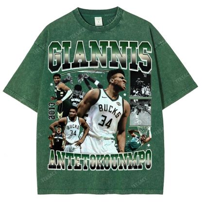 Unisex Fit Washed Giannis Antetokounmpo T-Shirt 2504013803