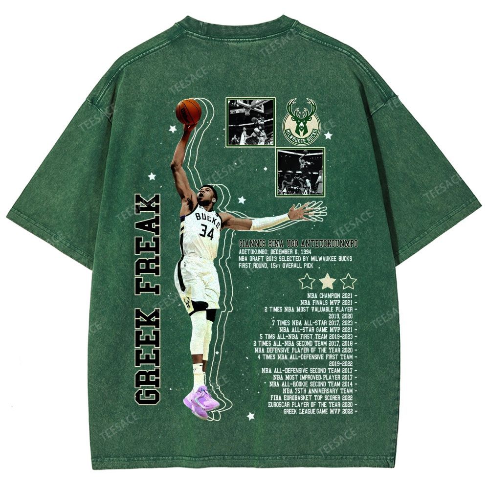 Unisex Fit Washed Giannis Antetokounmpo T-Shirt 2504013803