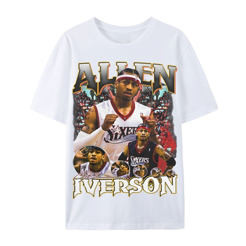 Allen Iverson Vintage Tee Casual Short Sleeve T-Shirt 