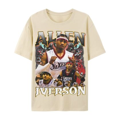Allen Iverson Vintage Tee Casual Short Sleeve T-Shirt 