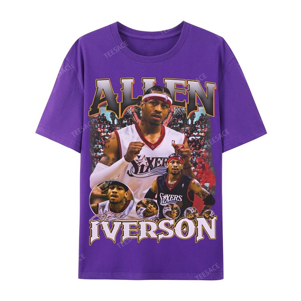 Allen Iverson Vintage Tee Casual Short Sleeve T-Shirt 