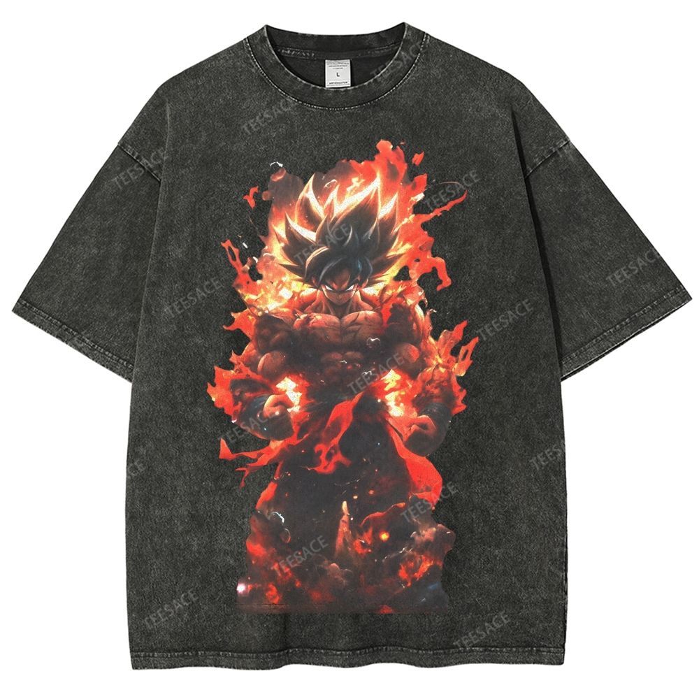 Unisex-Adult Ultra Cotton Washed T-Shirt Graphic SUPER SAIYAN GOKU TEE