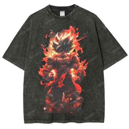 Unisex-Adult Ultra Cotton Washed T-Shirt Graphic SUPER SAIYAN GOKU TEE - [DS]
