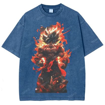 Unisex-Adult Ultra Cotton Washed T-Shirt Graphic SUPER SAIYAN GOKU TEE - [DS]