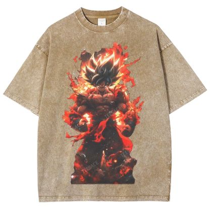 Unisex-Adult Ultra Cotton Washed T-Shirt Graphic SUPER SAIYAN GOKU TEE - [DS]
