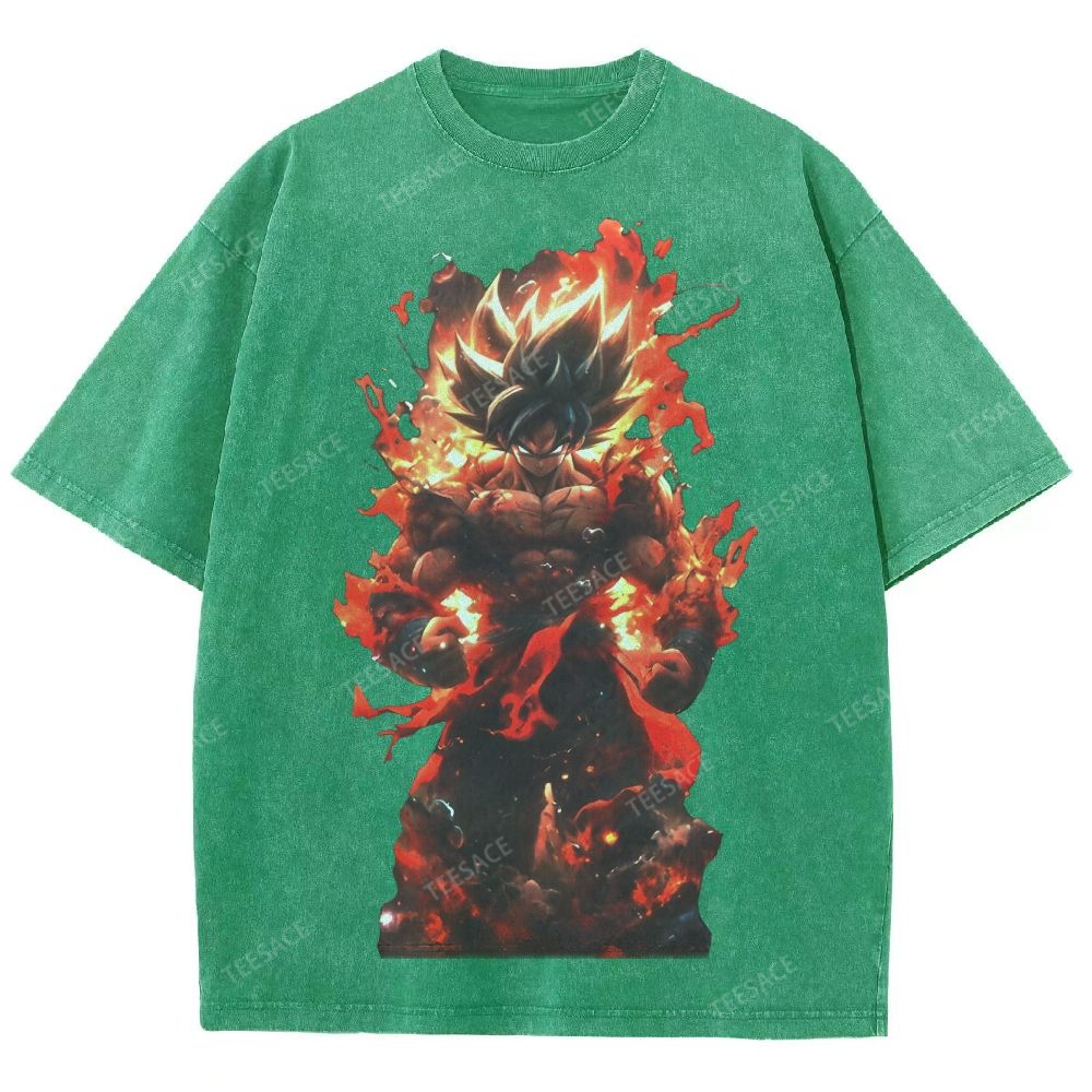 Unisex-Adult Ultra Cotton Washed T-Shirt Graphic SUPER SAIYAN GOKU TEE - [DS]