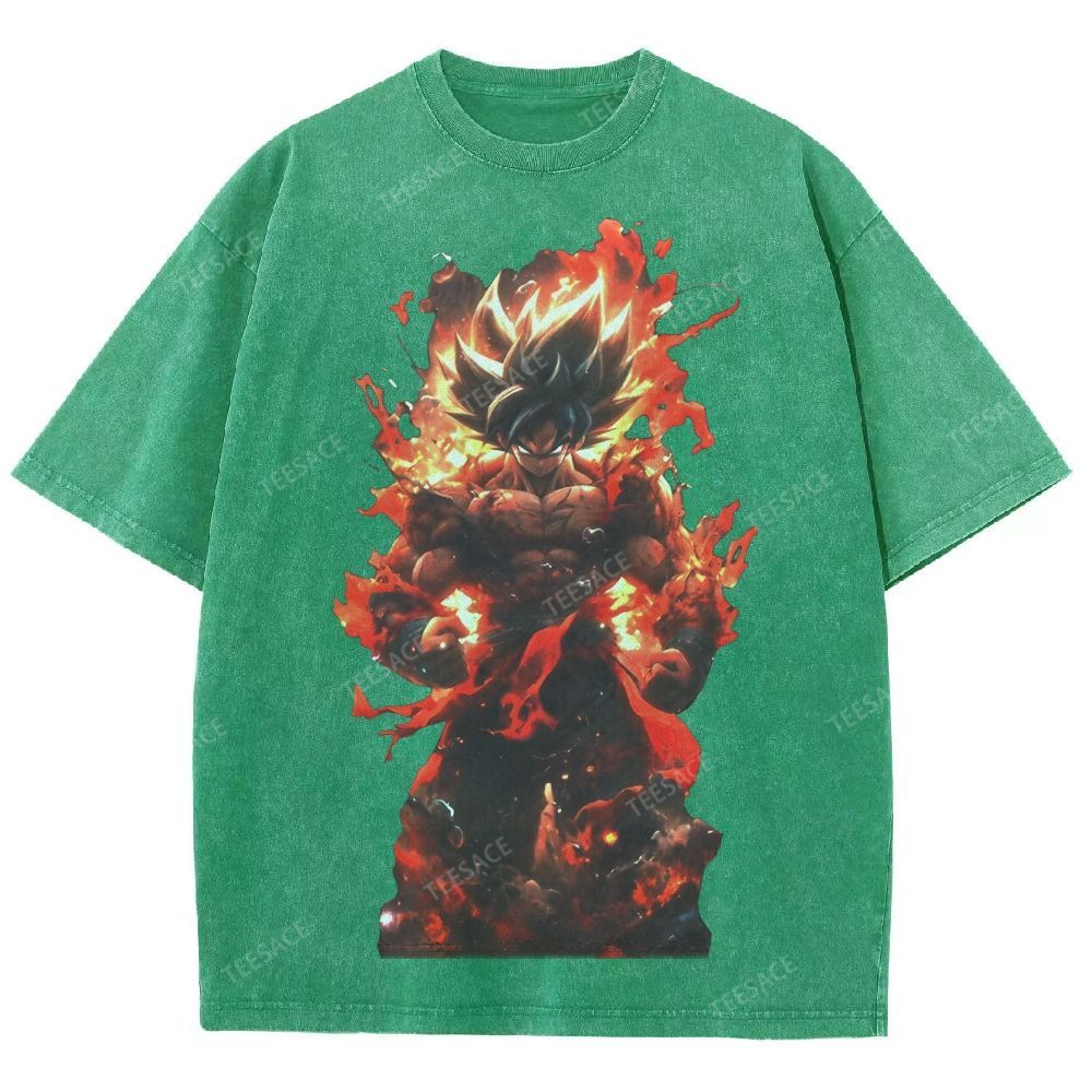 Unisex-Adult Ultra Cotton Washed T-Shirt Graphic SUPER SAIYAN GOKU TEE - [DS]