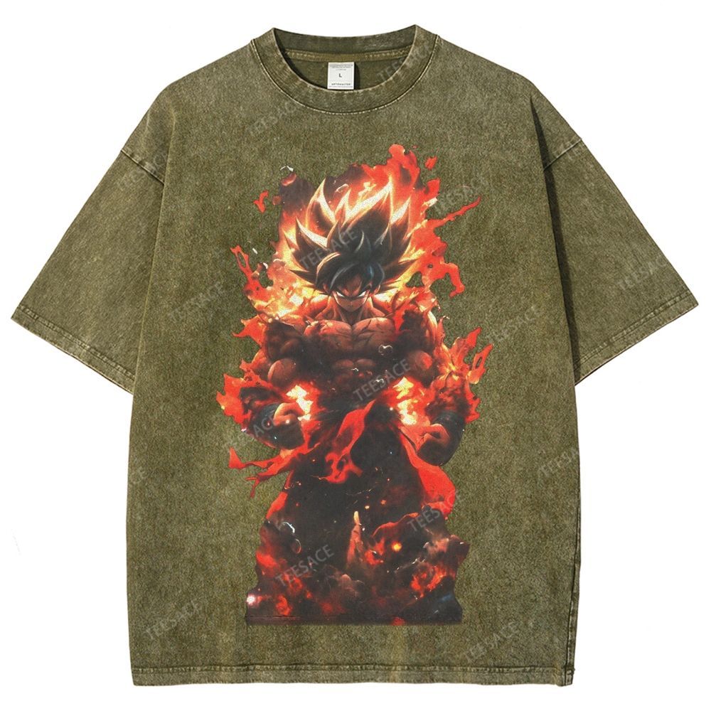 Unisex-Adult Ultra Cotton Washed T-Shirt Graphic SUPER SAIYAN GOKU TEE - [DS]