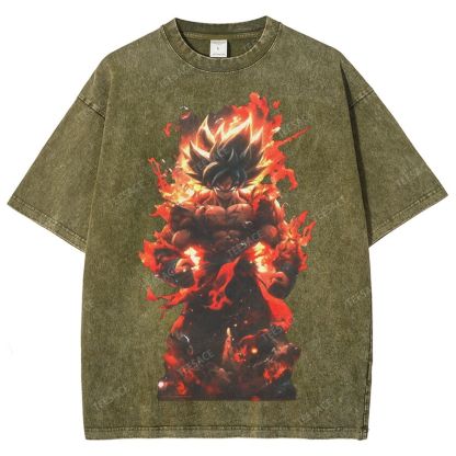 Unisex-Adult Ultra Cotton Washed T-Shirt Graphic SUPER SAIYAN GOKU TEE - [DS]
