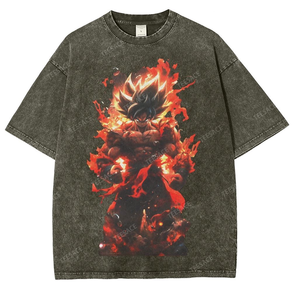 Unisex-Adult Ultra Cotton Washed T-Shirt Graphic SUPER SAIYAN GOKU TEE - [DS]
