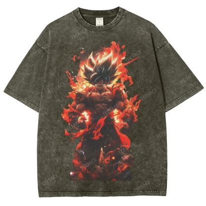 Unisex-Adult Ultra Cotton Washed T-Shirt Graphic SUPER SAIYAN GOKU TEE - [DS]