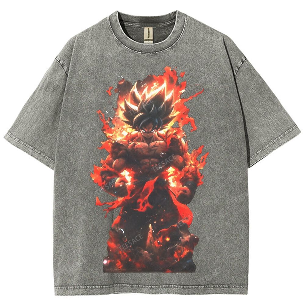 Unisex-Adult Ultra Cotton Washed T-Shirt Graphic SUPER SAIYAN GOKU TEE - [DS]