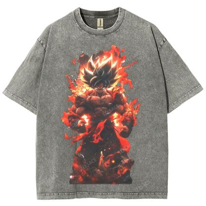 Unisex-Adult Ultra Cotton Washed T-Shirt Graphic SUPER SAIYAN GOKU TEE - [DS]