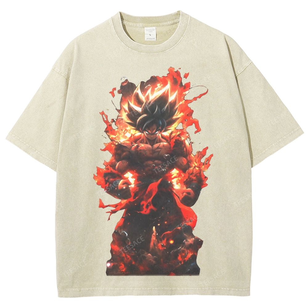 Unisex-Adult Ultra Cotton Washed T-Shirt Graphic SUPER SAIYAN GOKU TEE - [DS]