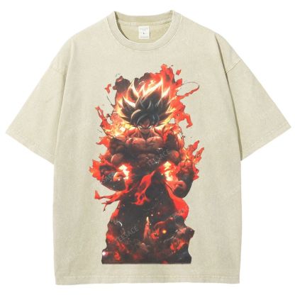 Unisex-Adult Ultra Cotton Washed T-Shirt Graphic SUPER SAIYAN GOKU TEE - [DS]