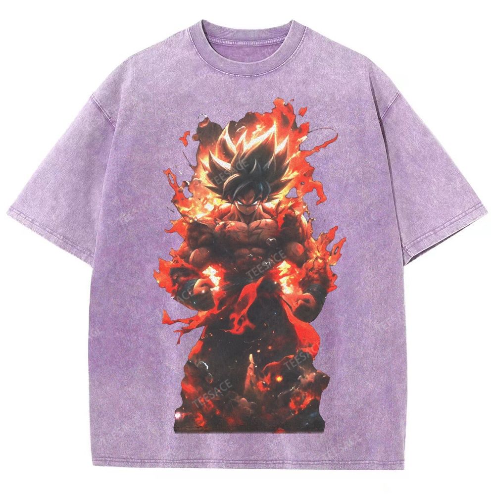 Unisex-Adult Ultra Cotton Washed T-Shirt Graphic SUPER SAIYAN GOKU TEE - [DS]
