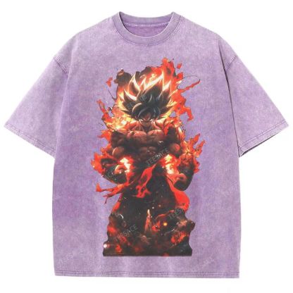 Unisex-Adult Ultra Cotton Washed T-Shirt Graphic SUPER SAIYAN GOKU TEE - [DS]