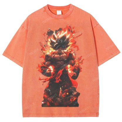 Unisex-Adult Ultra Cotton Washed T-Shirt Graphic SUPER SAIYAN GOKU TEE - [DS]
