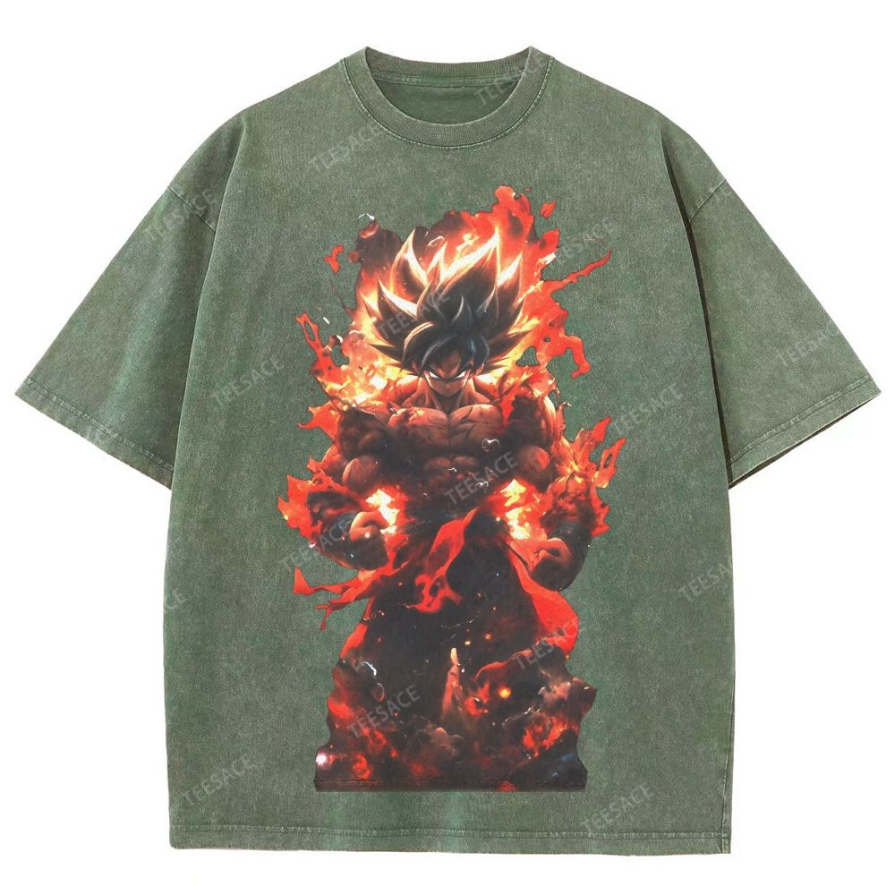 Unisex-Adult Ultra Cotton Washed T-Shirt Graphic SUPER SAIYAN GOKU TEE - [DS]