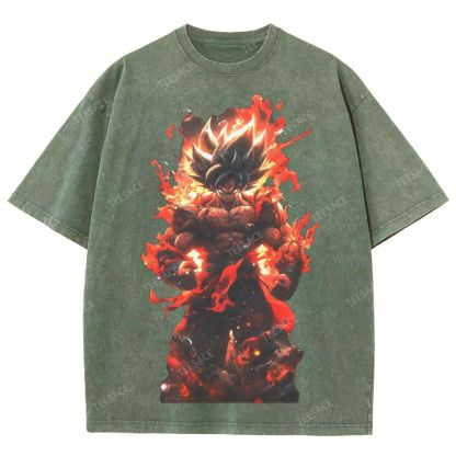 Unisex-Adult Ultra Cotton Washed T-Shirt Graphic SUPER SAIYAN GOKU TEE - [DS]