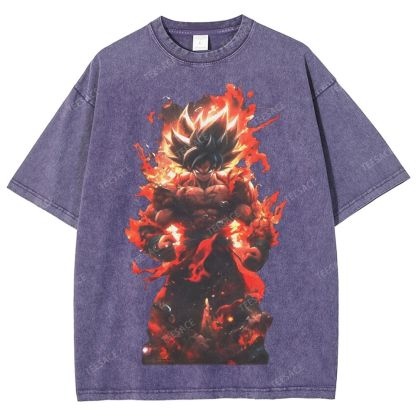 Unisex-Adult Ultra Cotton Washed T-Shirt Graphic SUPER SAIYAN GOKU TEE - [DS]