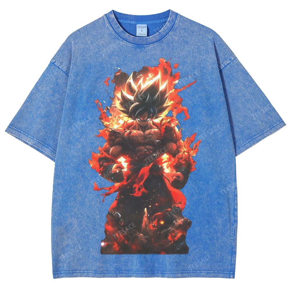Unisex-Adult Ultra Cotton Washed T-Shirt Graphic SUPER SAIYAN GOKU TEE - [DS]