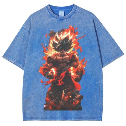 Unisex-Adult Ultra Cotton Washed T-Shirt Graphic SUPER SAIYAN GOKU TEE - [DS]