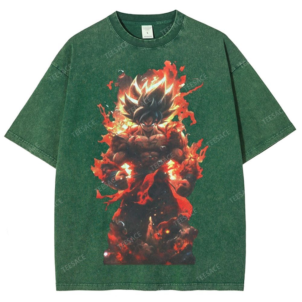 Unisex-Adult Ultra Cotton Washed T-Shirt Graphic SUPER SAIYAN GOKU TEE - [DS]