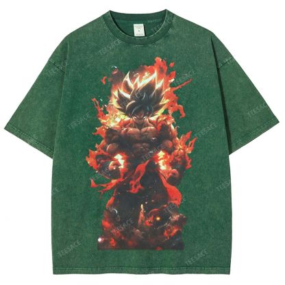 Unisex-Adult Ultra Cotton Washed T-Shirt Graphic SUPER SAIYAN GOKU TEE - [DS]