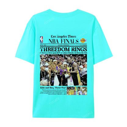 "Threedom Rings" Newspaper Tee  Casual Short Sleeve T-Shirt 