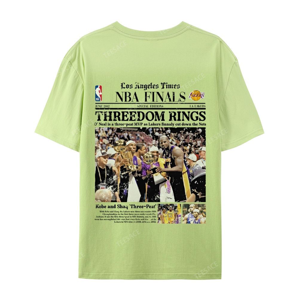 "Threedom Rings" Newspaper Tee  Casual Short Sleeve T-Shirt 