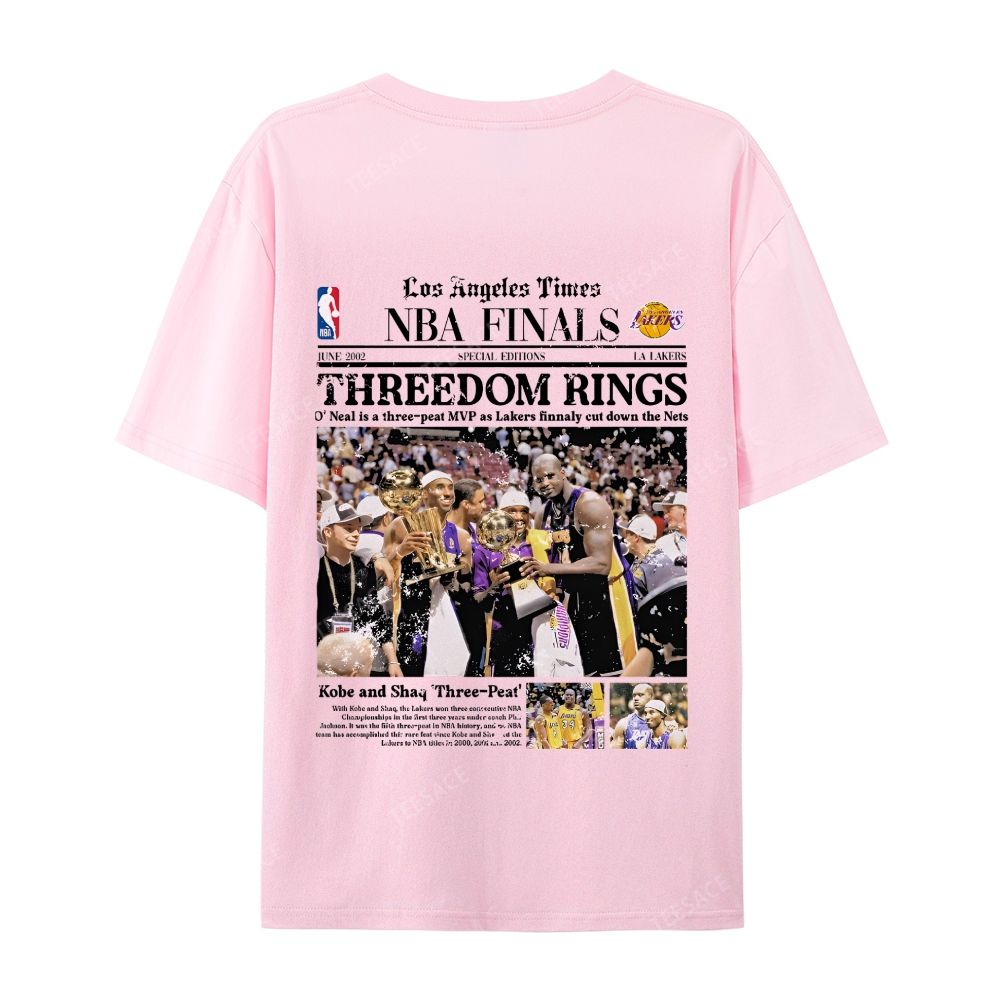 "Threedom Rings" Newspaper Tee  Casual Short Sleeve T-Shirt 