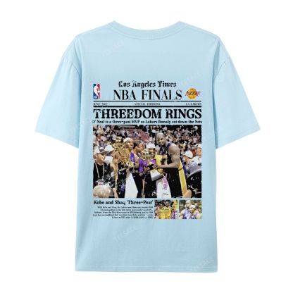 "Threedom Rings" Newspaper Tee  Casual Short Sleeve T-Shirt 