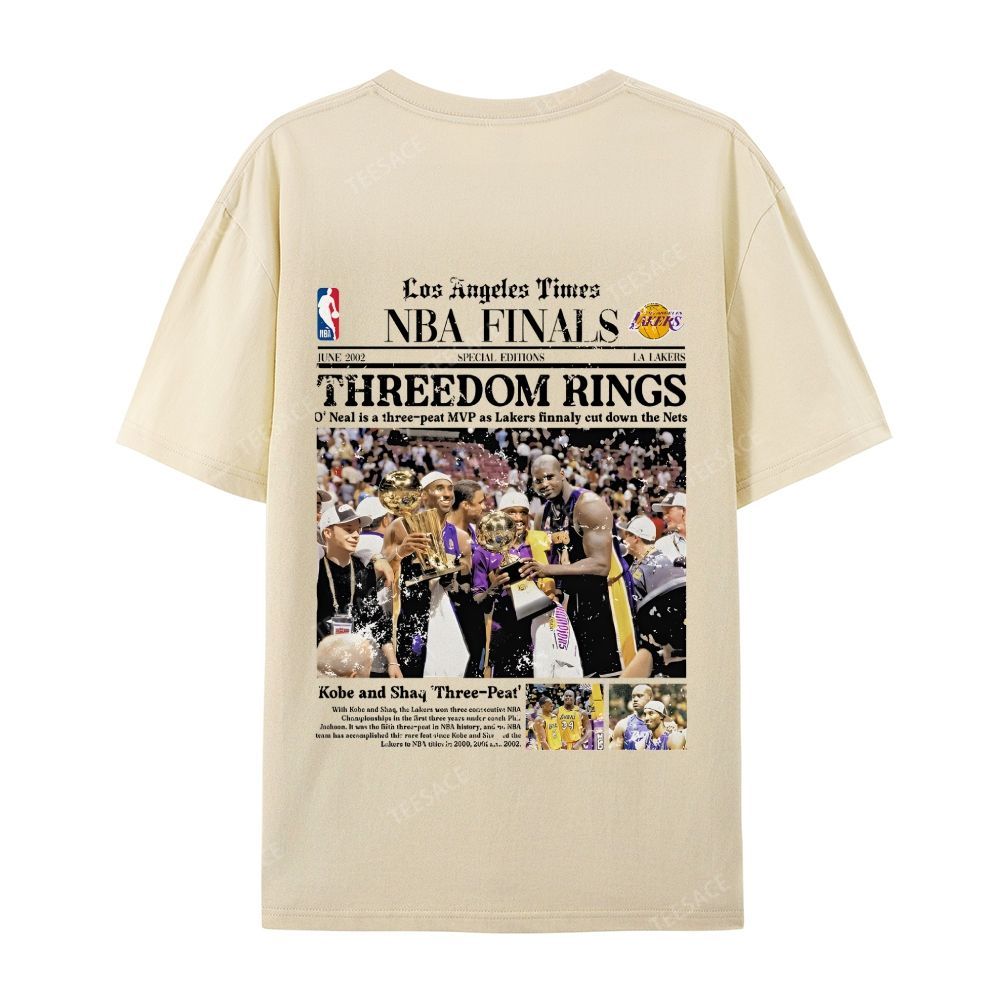 "Threedom Rings" Newspaper Tee  Casual Short Sleeve T-Shirt 
