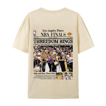 "Threedom Rings" Newspaper Tee  Casual Short Sleeve T-Shirt 