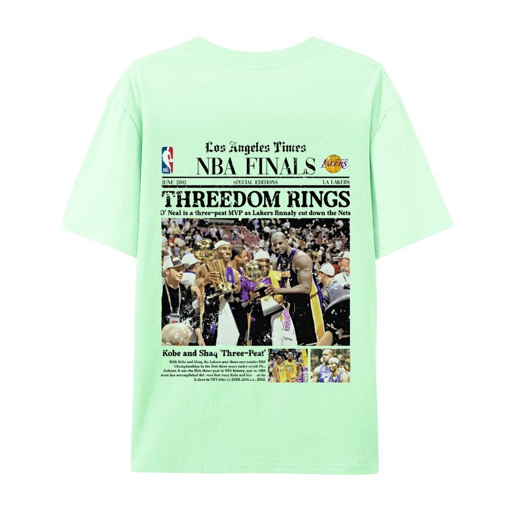 "Threedom Rings" Newspaper Tee  Casual Short Sleeve T-Shirt 