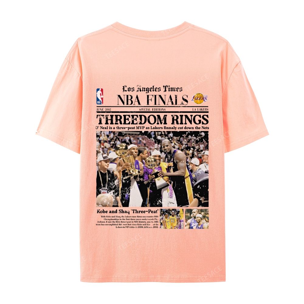 "Threedom Rings" Newspaper Tee  Casual Short Sleeve T-Shirt 
