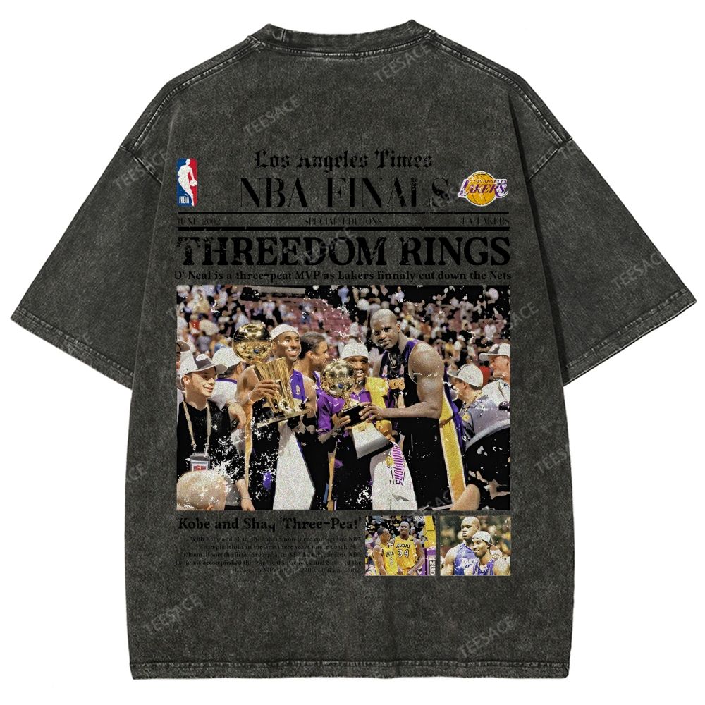 "Threedom Rings" Newspaper Tee Unisex Fit Washed T-Shirt 