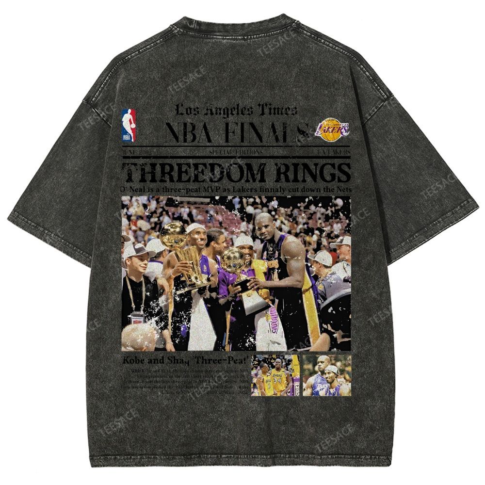 "Threedom Rings" Newspaper Tee Unisex Fit Washed T-Shirt 